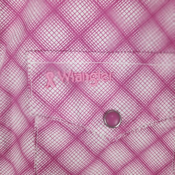 Wrangler Pearl Snap Shirt Women's 3XL Pink Breast Cancer Awarness Geometric - Picture 6 of 8